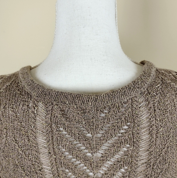 Soft Surroundings Tan Metallic Pointelle Pullover Sweater Sz S - Picture 9 of 12
